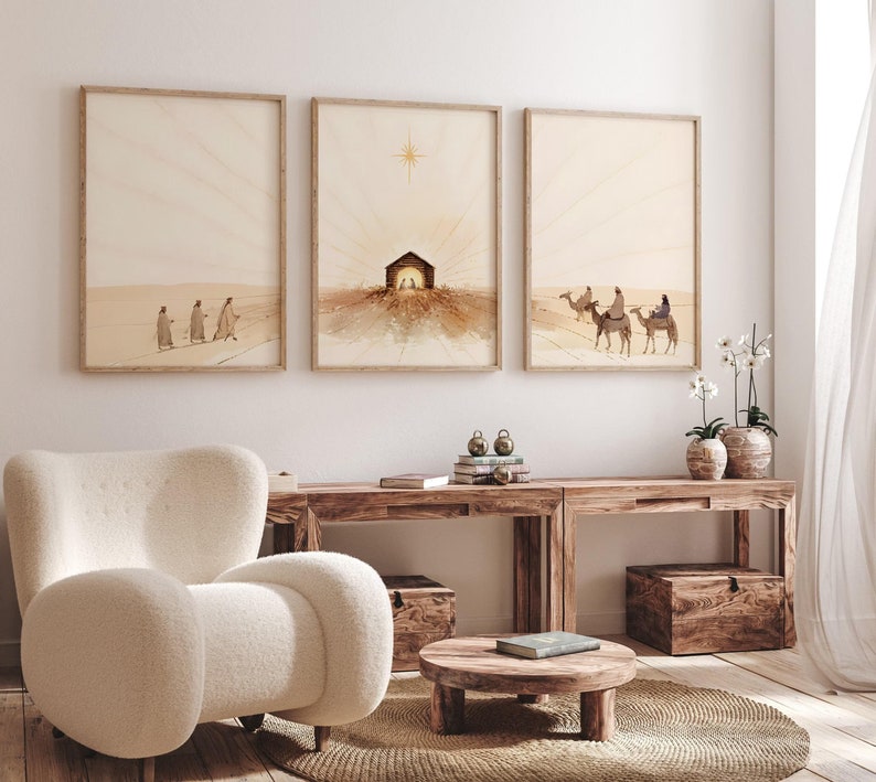 Abstract Canvas Set - 3pcs/set Easter Nativity Scene Art Canvas