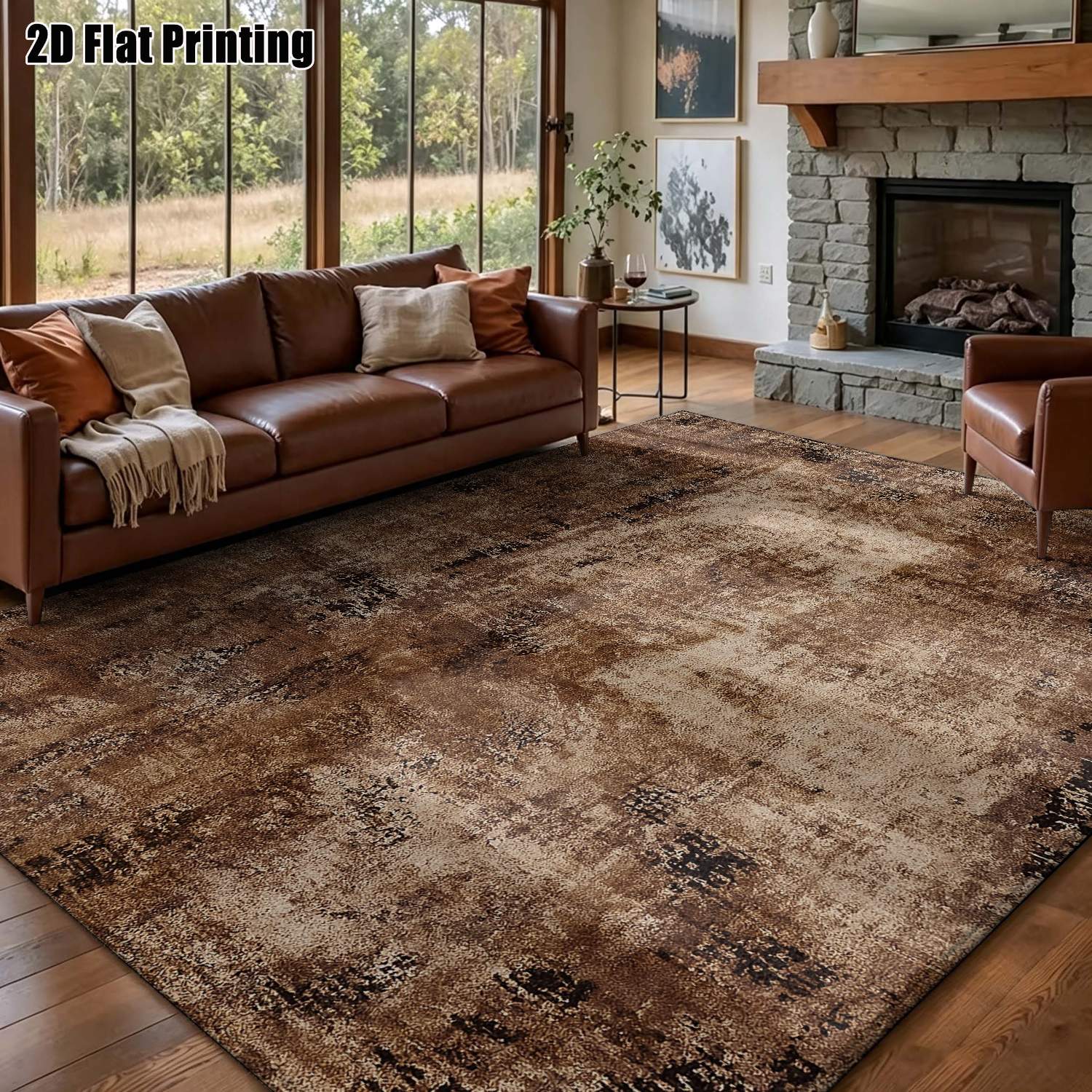 Printed Rug Abstract - 1Pc 2D Printed Retro Brown-Beige Abstract