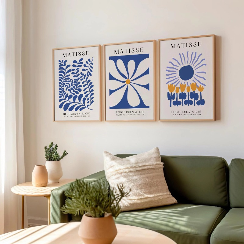 Abstract Canvas Set - Blue Matisse Prints Set of 3