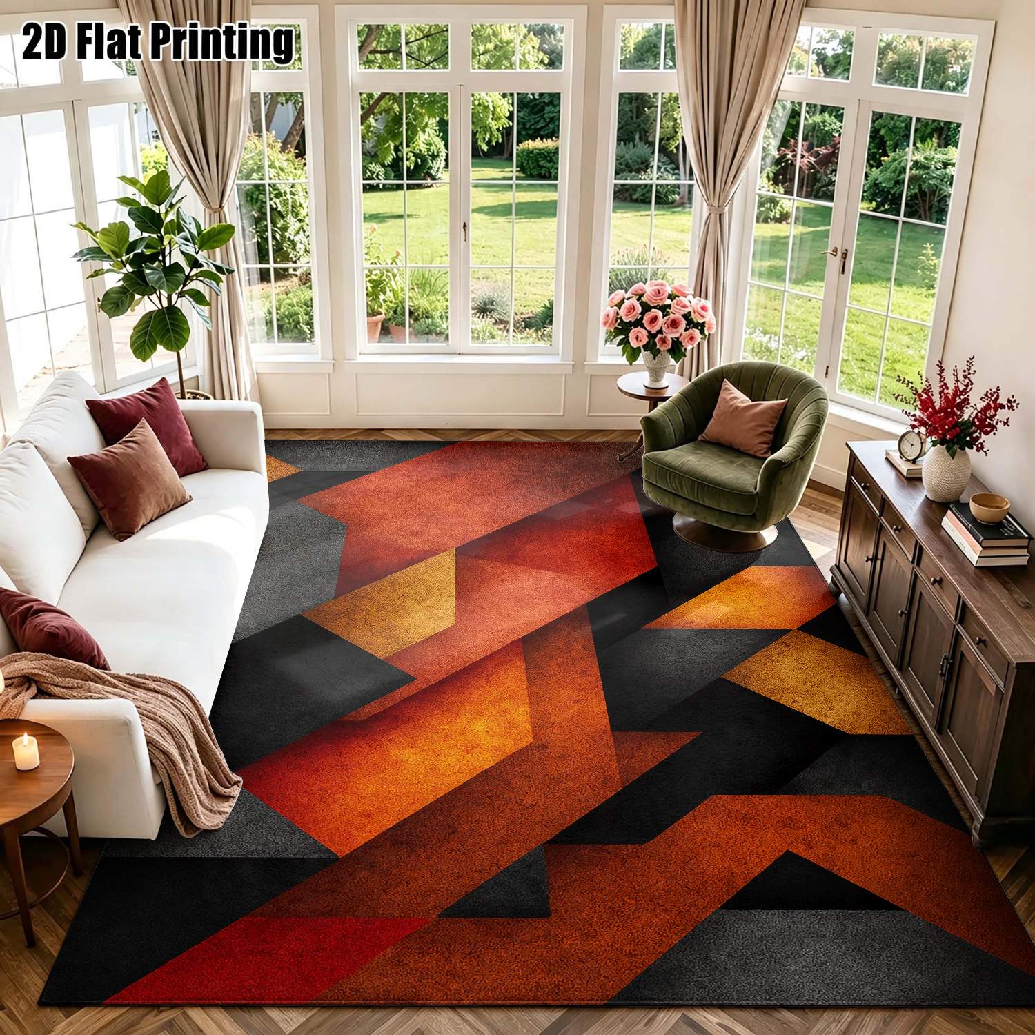 Printed Rug Abstract - 1Pc 2D Printed Carpet: Red, Black
