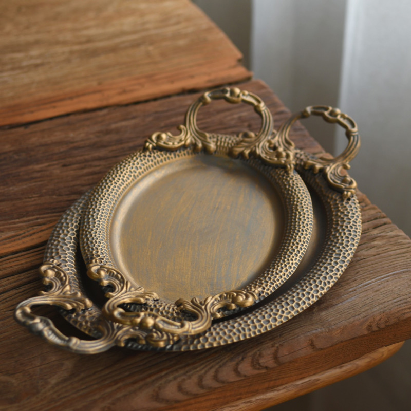 Travertine Tray Oval - Vintage Iron Oval Serving Tray Hammered