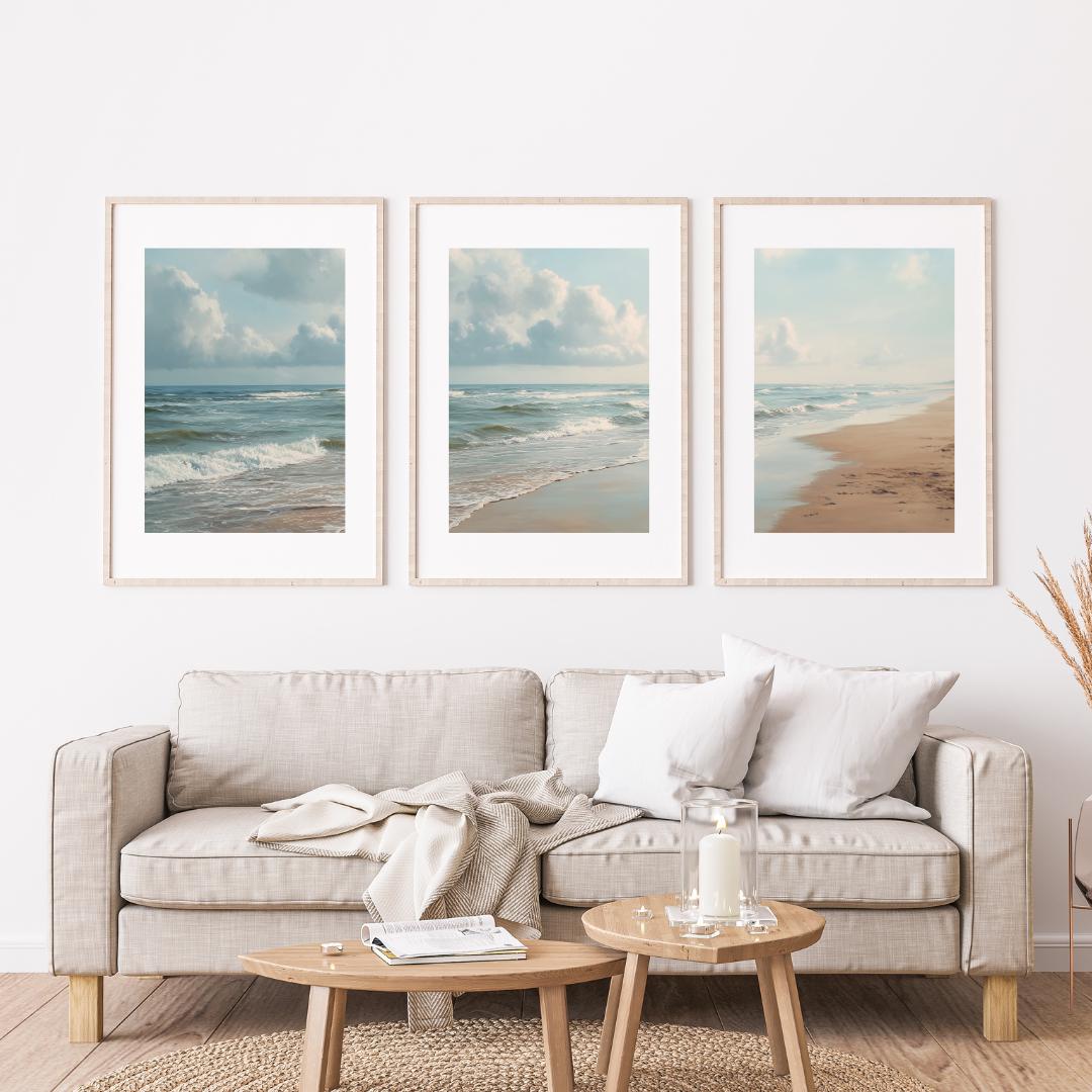 Set of 3 Ocean Beach Triptych  - đánh giá và giá Abstract Canvas Set