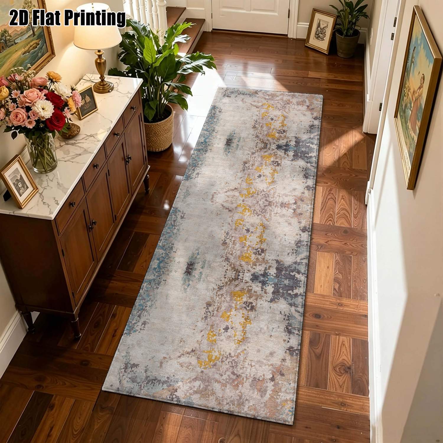1Pc 2D Printed Strip Rug: Blue - đánh giá và giá Printed Rug Abstract
