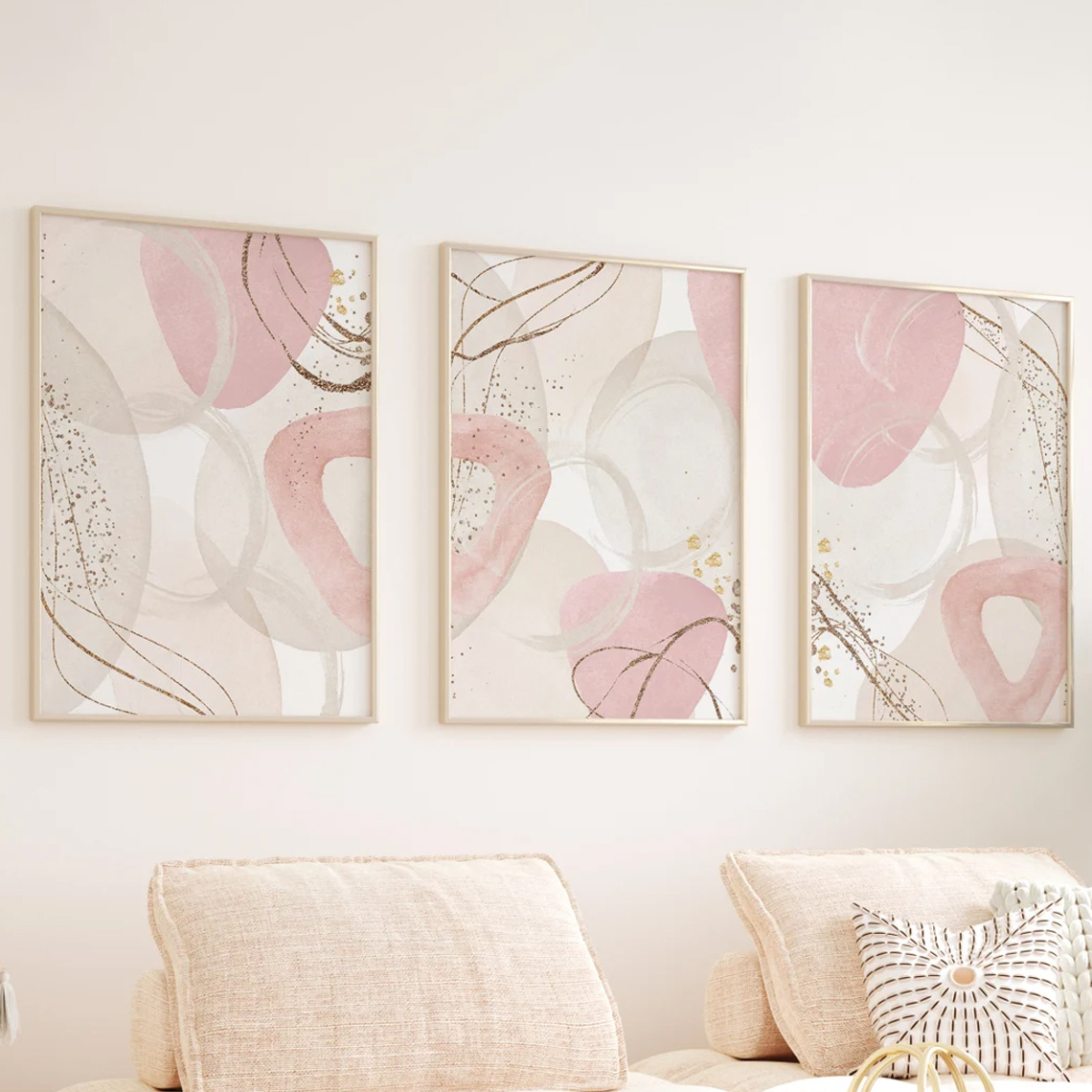 3pcs Set Wall Art Pink Canvas  - đánh giá và giá Abstract Canvas Set