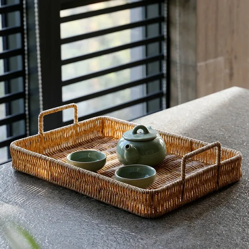 Plastic Storage Tray With Hand - đánh giá và giá Rattan Tray Handle