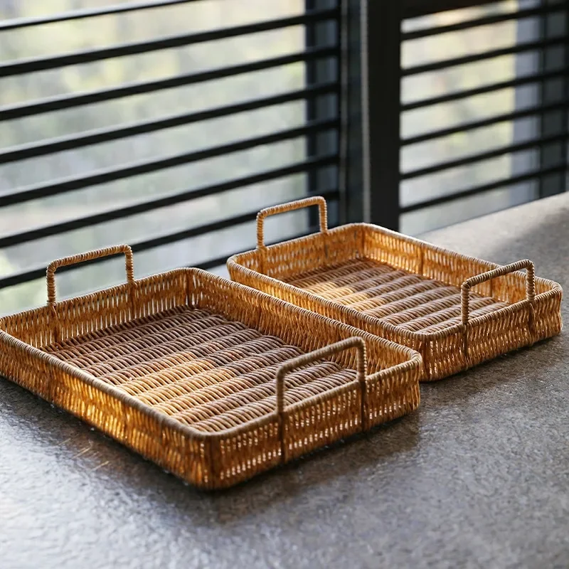 Plastic Storage Tray With Hand - đánh giá và giá Rattan Tray Handle
