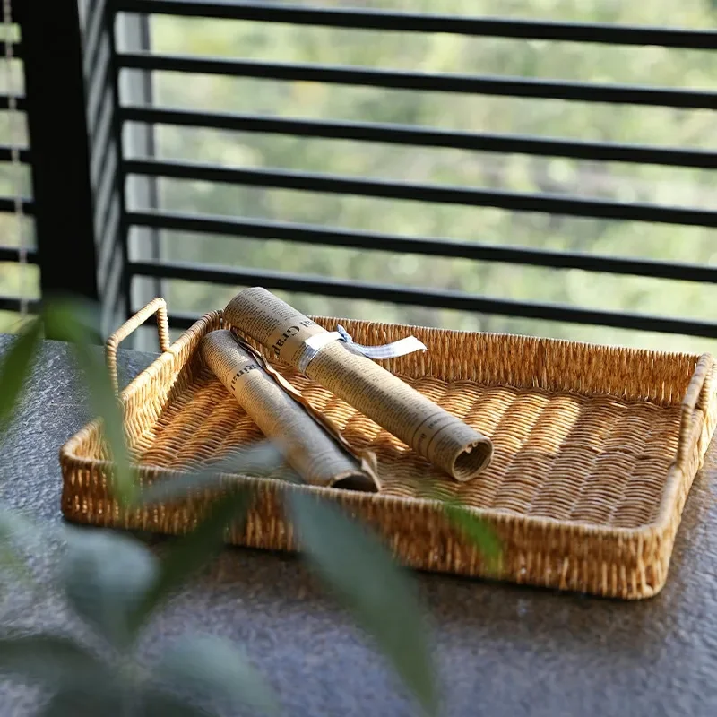 Plastic Storage Tray With Hand - đánh giá và giá Rattan Tray Handle