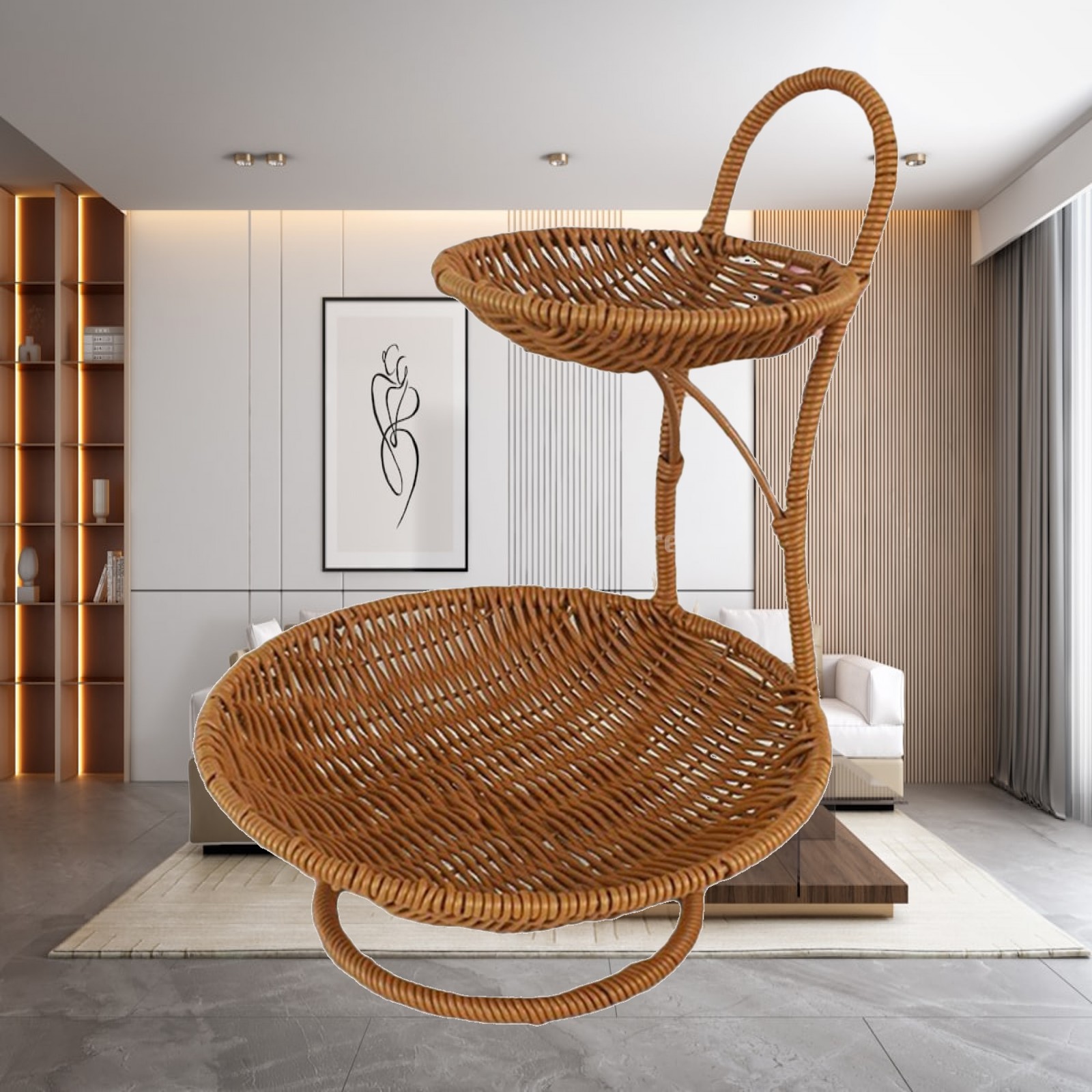 Round Food Serving Basket Stor - đánh giá và giá Rattan Tray Handle