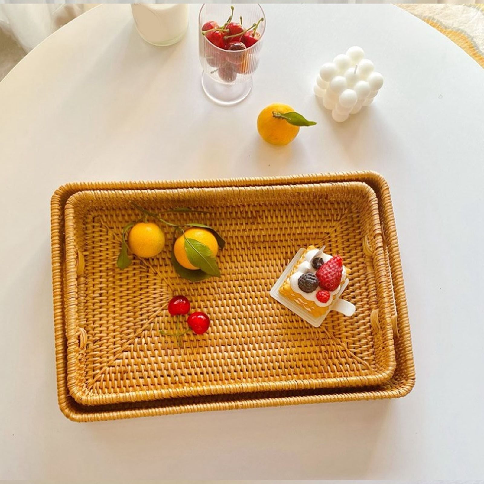 D5 Serving Basket Tray with Ha - đánh giá và giá Rattan Tray Handle