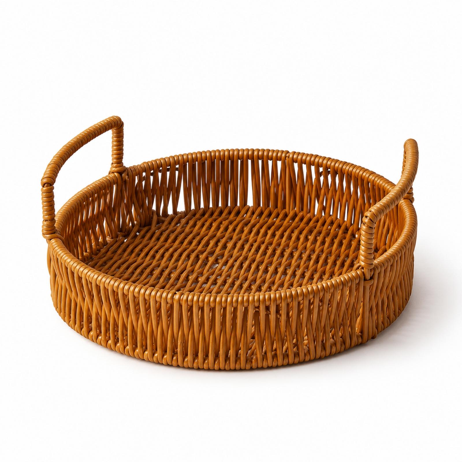 Woven Storage Basket Round PP  - đánh giá và giá Rattan Tray Handle