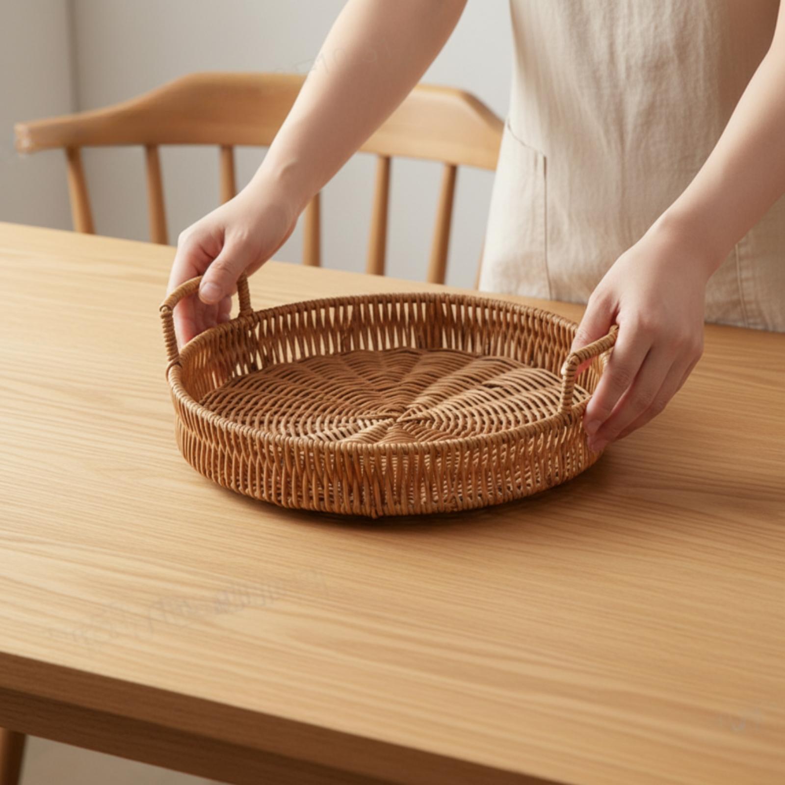 Woven Storage Basket Round PP  - đánh giá và giá Rattan Tray Handle