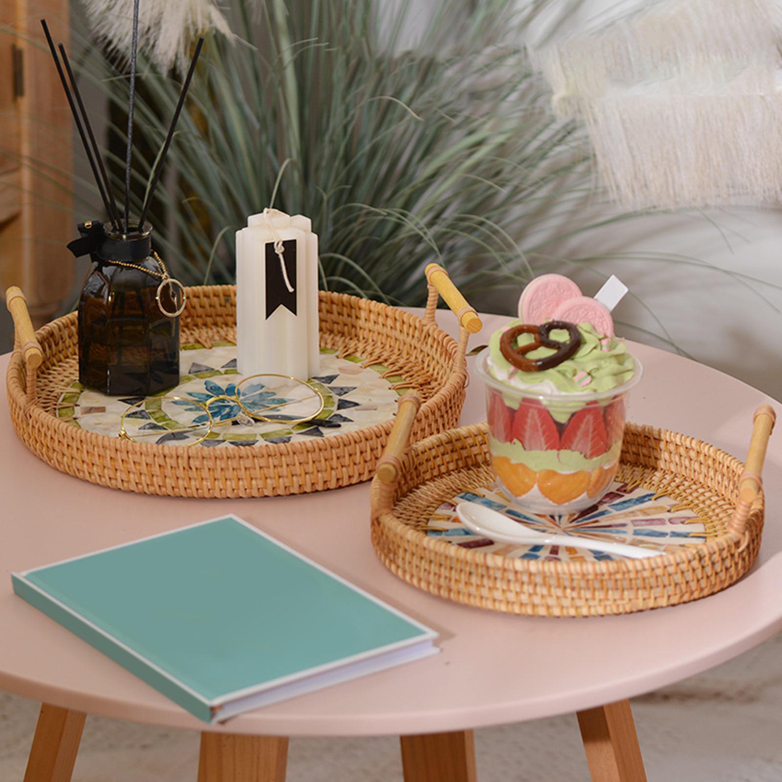 Rattan Storage Tray Round Bask - đánh giá và giá Rattan Tray Handle