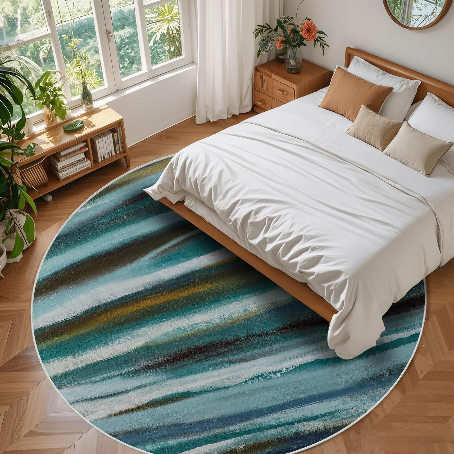 Modern Round Abstract Blue Are - đánh giá và giá Printed Rug Abstract