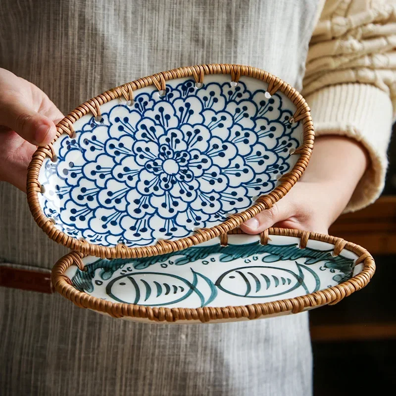 Japanese Rattan Woven Ceramic  - đánh giá và giá Travertine Tray Oval