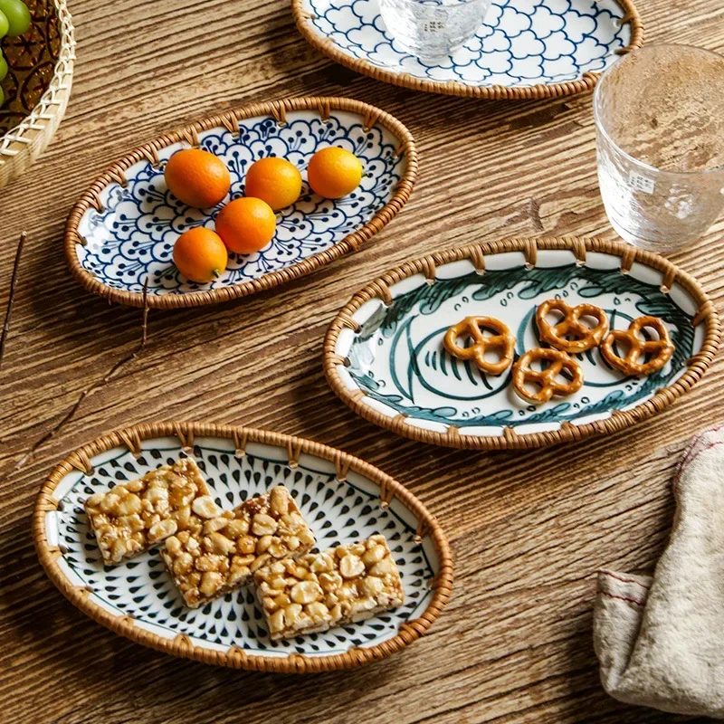 Japanese Rattan Woven Ceramic  - đánh giá và giá Travertine Tray Oval